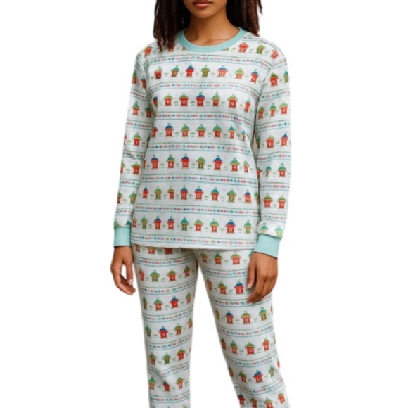 GYMBOREE Youth Girls Baby Blue Christmas Print PJs Long Sleeve Crewneck Bears L - Picture 1 of 10